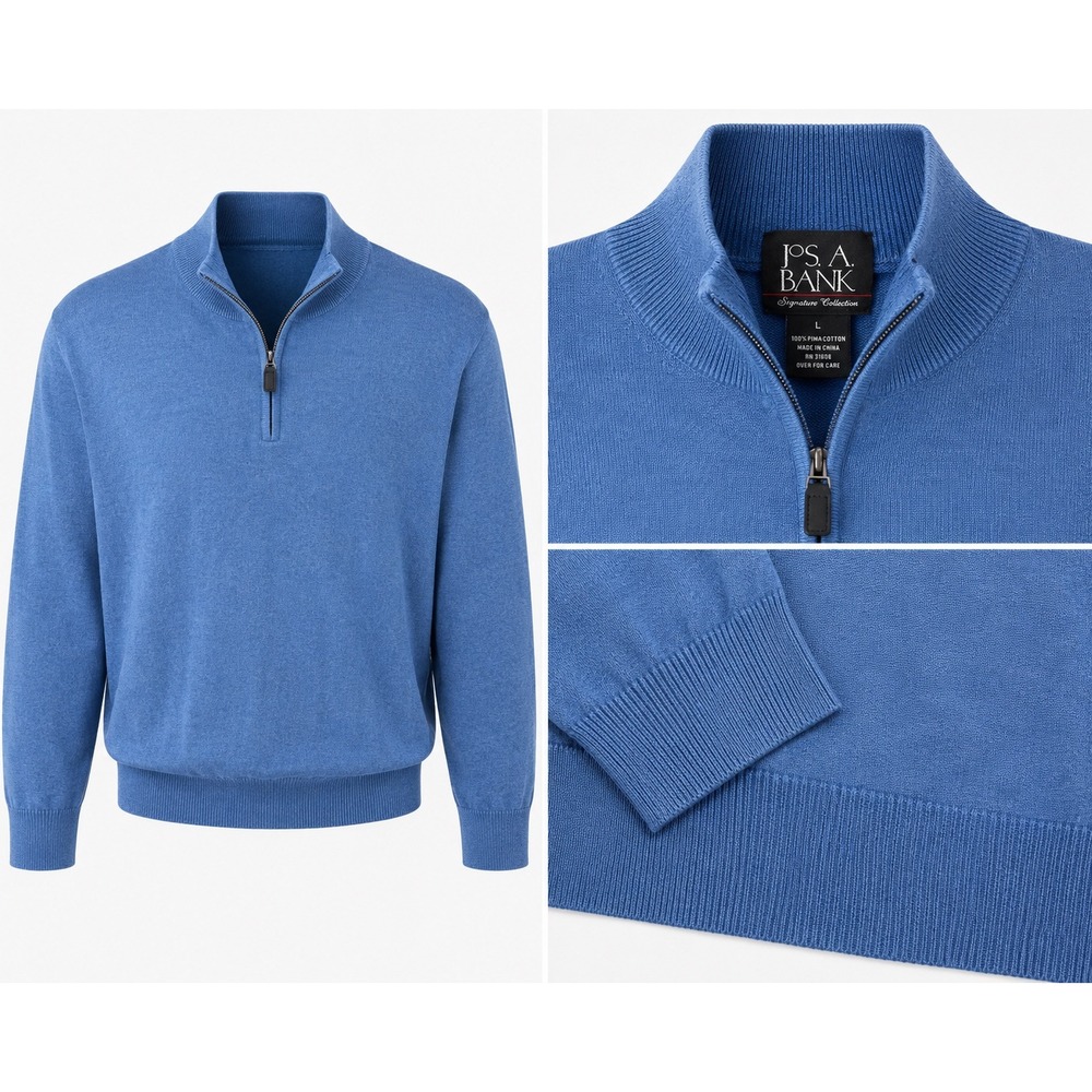 Jos A Bank Signature Collection Pima Cotton 1/4 Zip Sweater Mens L Blue Pullover